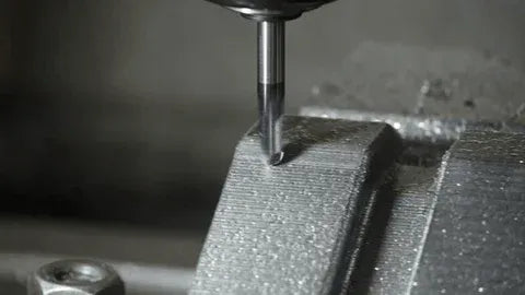 Bearbeitung eines Metallteils mit Mikron-Präzision auf einer hochmodernen CNC-Fräsmaschine und Zerspanungsprozess in der ARK CNC-Werkstatt