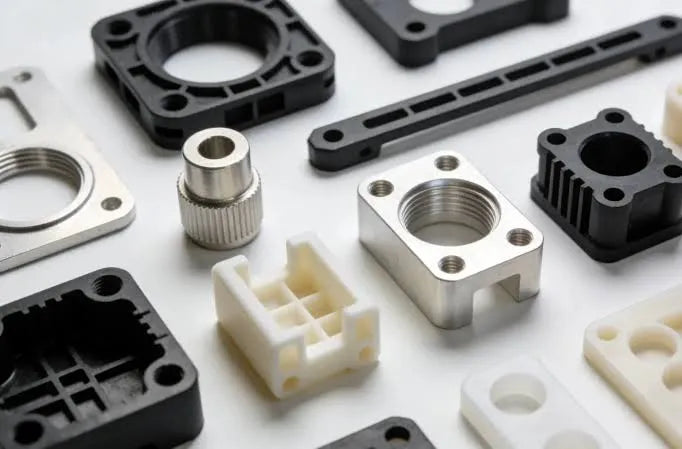 Prototypenteile aus Metall und Technischem Kunststoff mit komplexen Geometrien, hergestellt durch Präzisionsbearbeitung in den ARK CNC-Anlagen