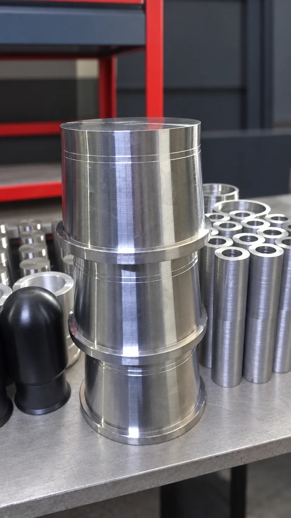 Çevresel kanalları ve geniş flanşları bulunan büyük çaplı CNC işlenmiş silindirik metal parça